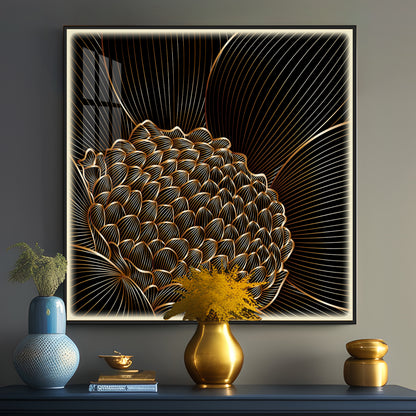 Abstract Black Flower Luxury Crystal Square Wall Art