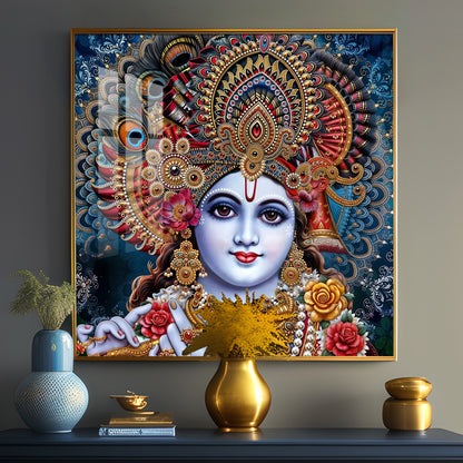 Shri Krishna With Bansuri Premium Acrylic Square Wall Art