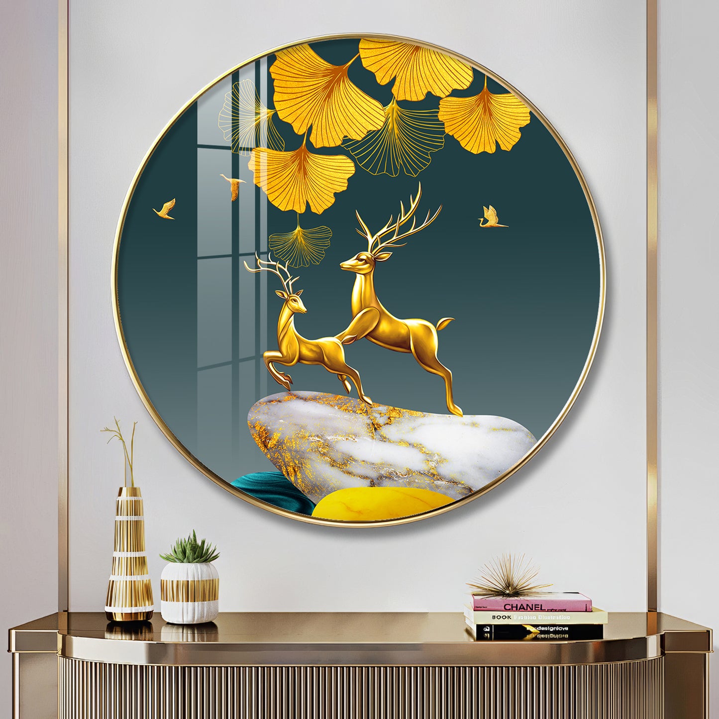 Dancing Antlers Premium Acrylic Round Wall Art