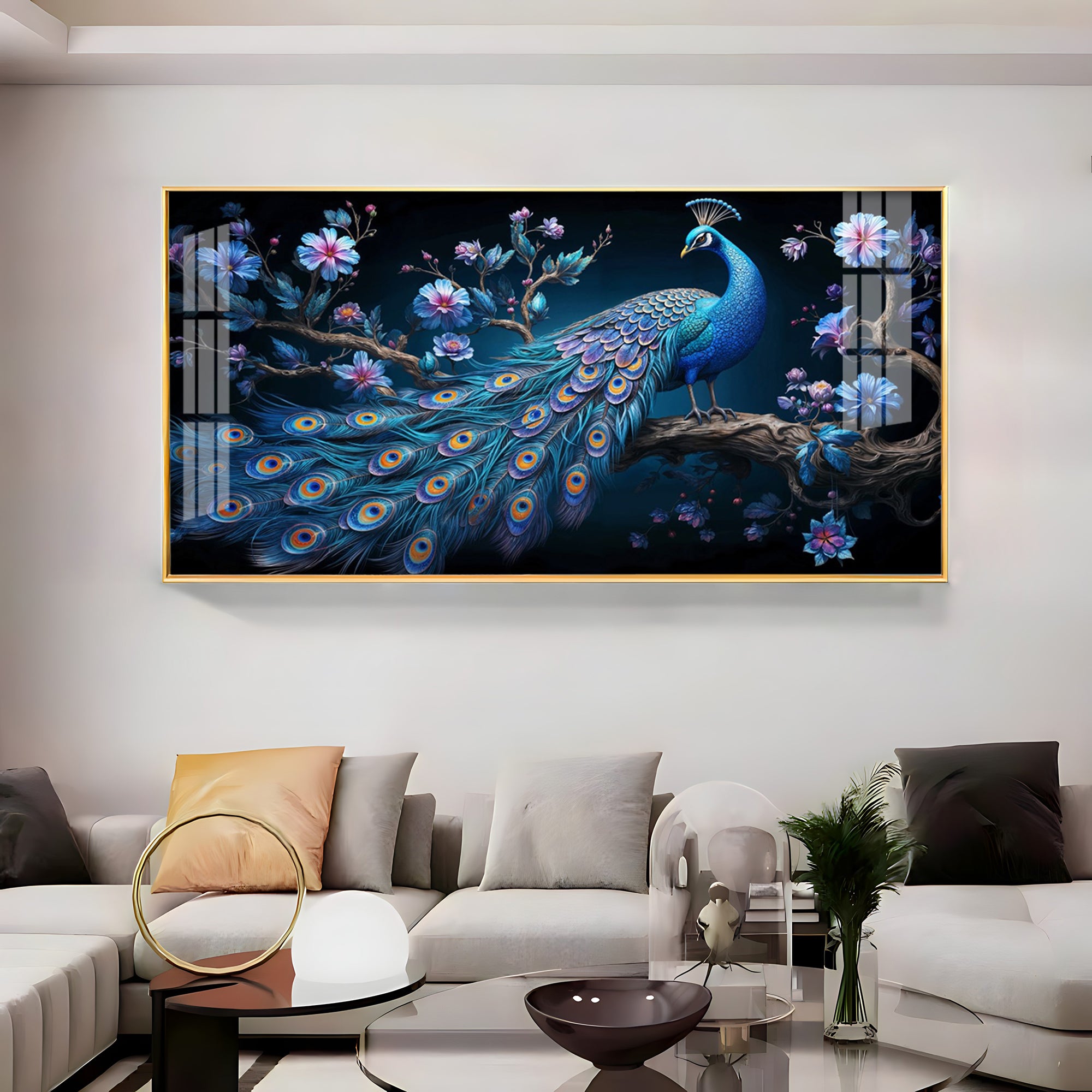 Surreal Peacock Scenery Premium Acrylic Horizontal Wall Art