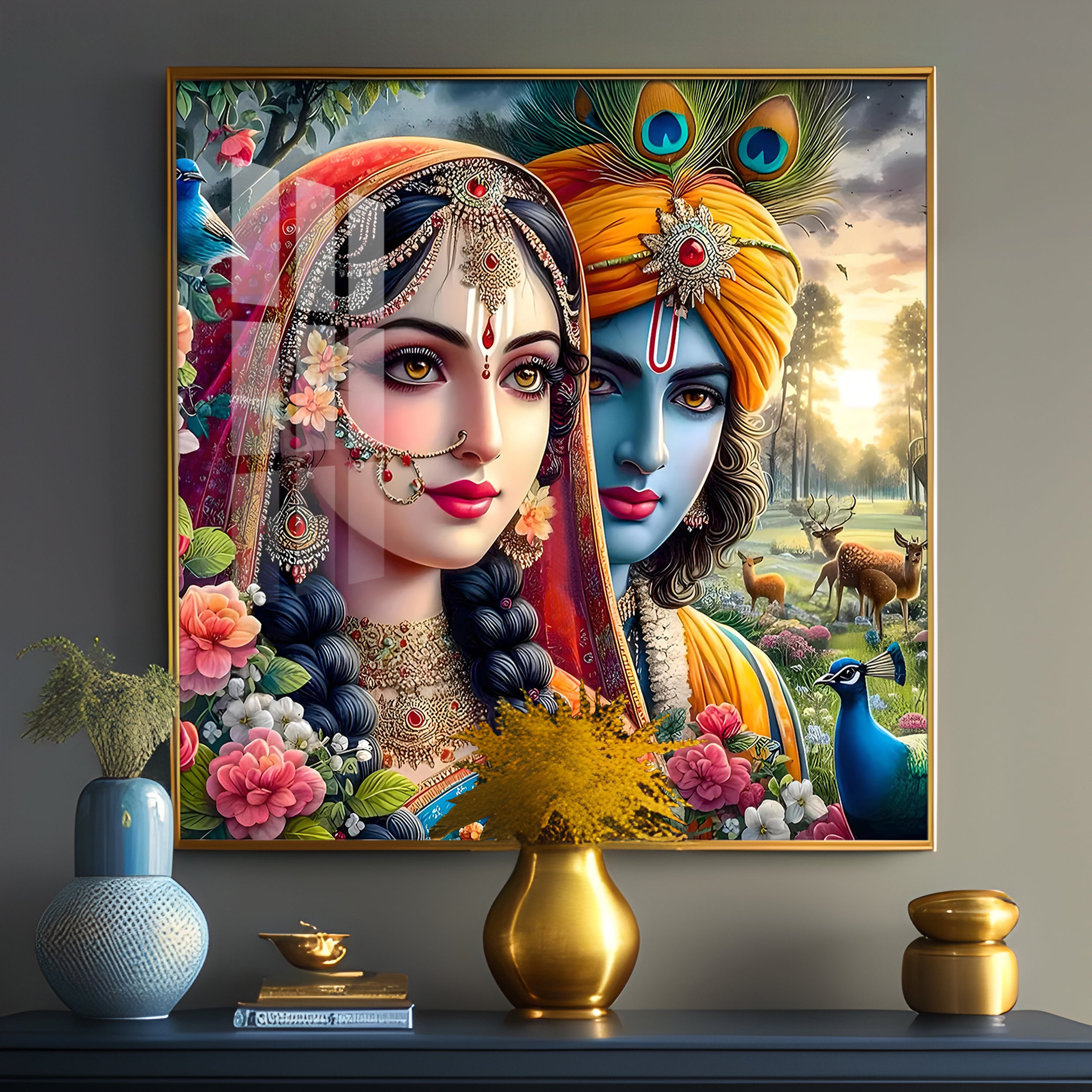 Lovely Radha Krishna Premium Acrylic Square Wall Art