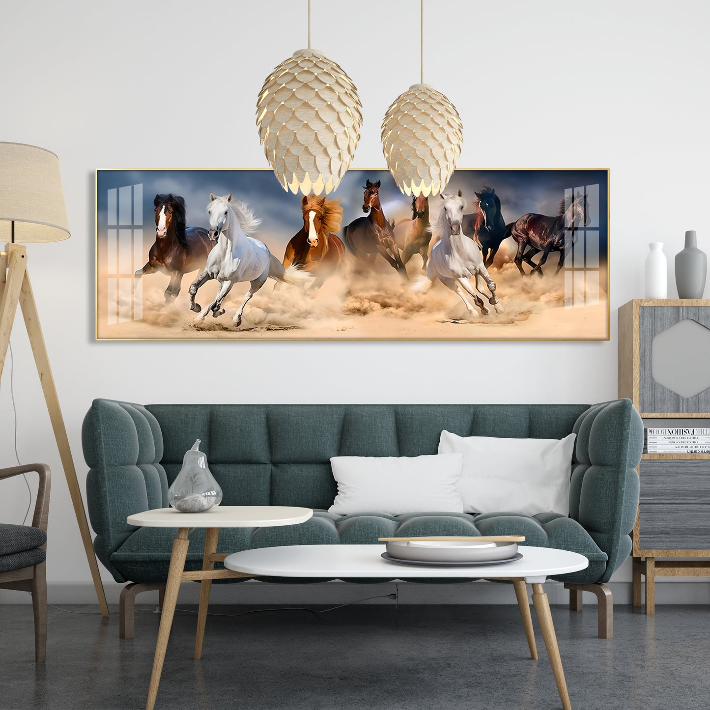 Lucky Running Horses In Desert Premium Acrylic Horizontal Wall Art