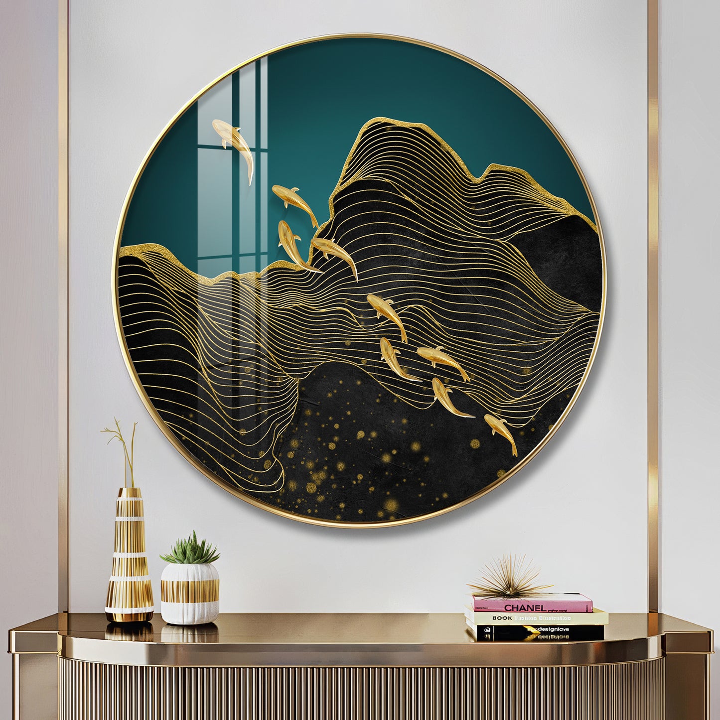 Black Wave Majesty Premium Acrylic Round Wall Art