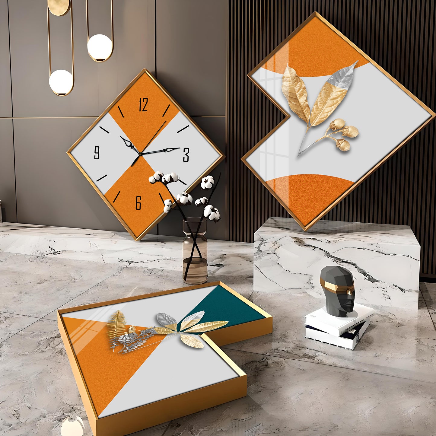 White & Orange Decorative Premium Acrylic Wall Clock