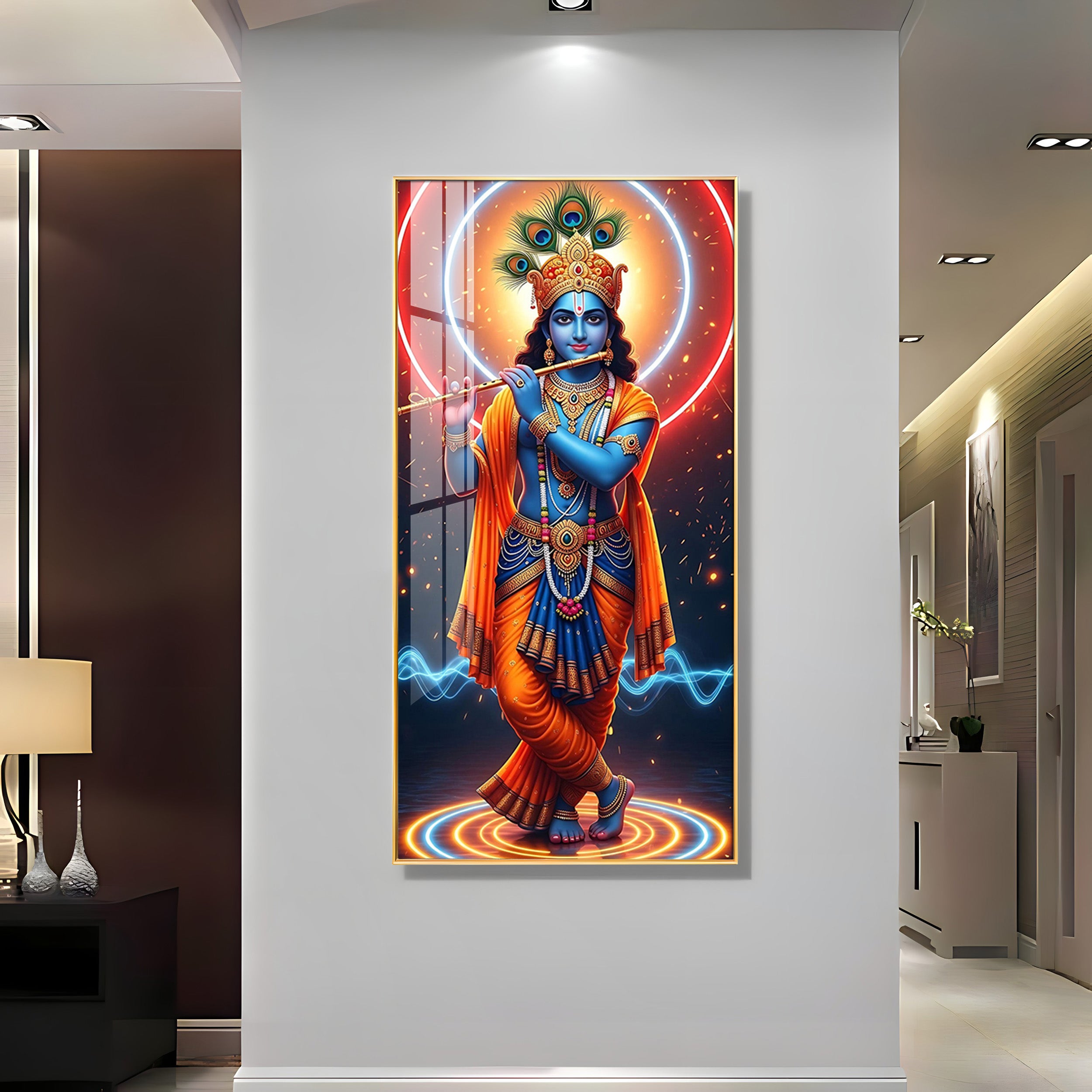 Divine Krishna Modern Luxury Backlight Vertical Wall Art