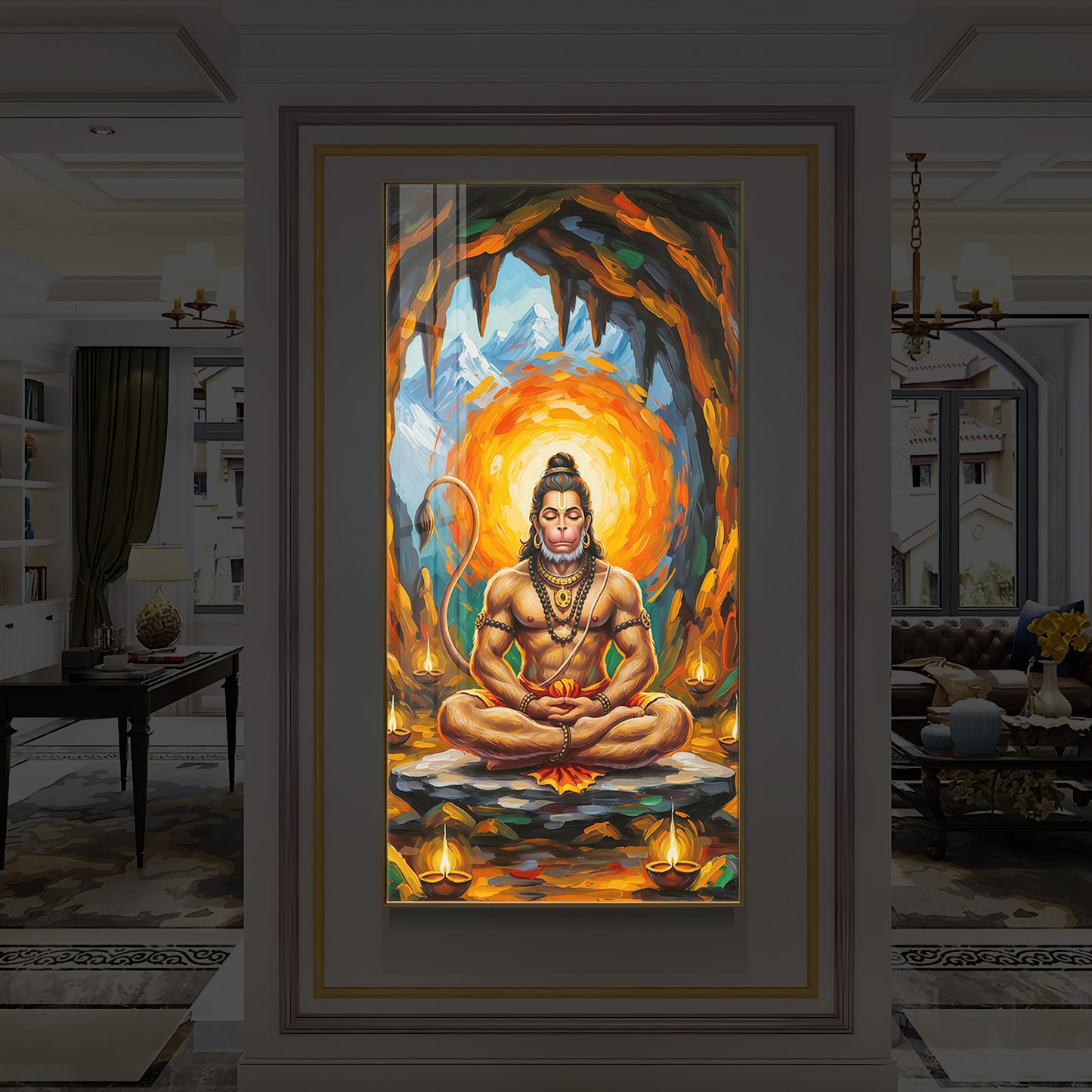 Lord Hanuman Ji Modern Luxury Backlight Vertical Wall Art