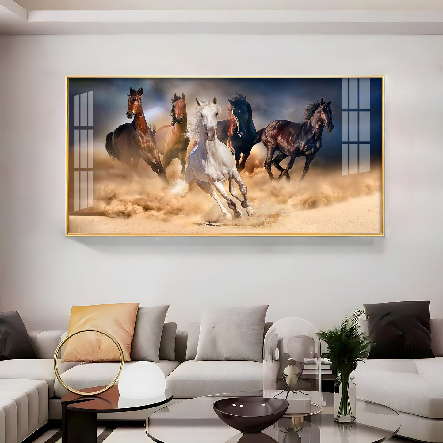 Lucky Running Vastu Horses Premium Acrylic Horizontal Wall Art