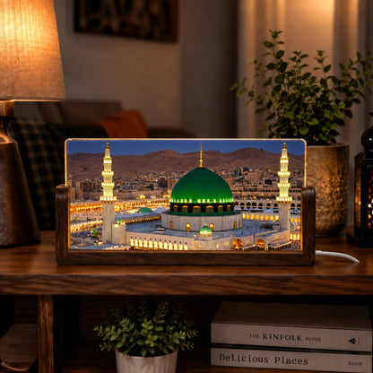 Sacred Madina Sharif Acrylic LED Table Lamp - Wooden Stand