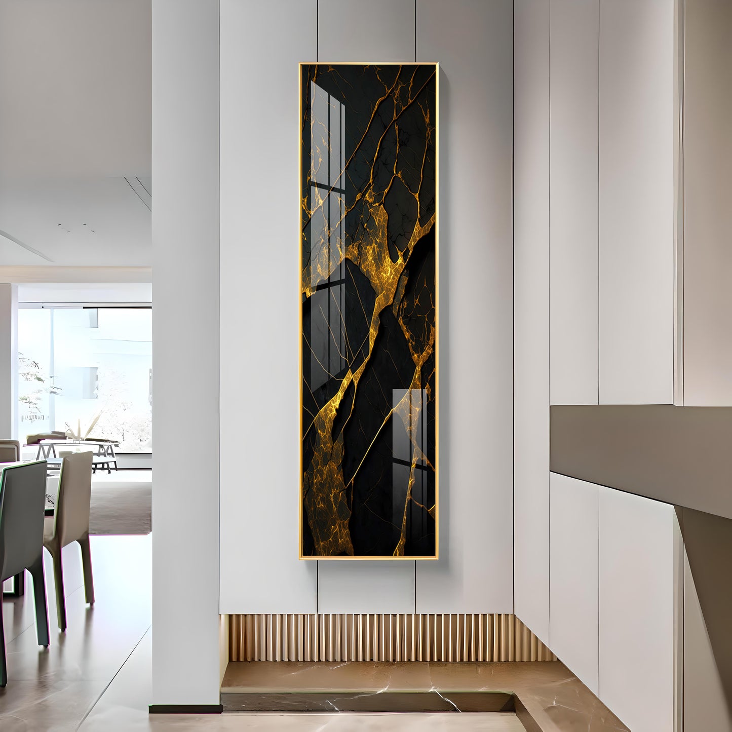 Golden Crack Pattern Premium Acrylic Vertical Wall Art