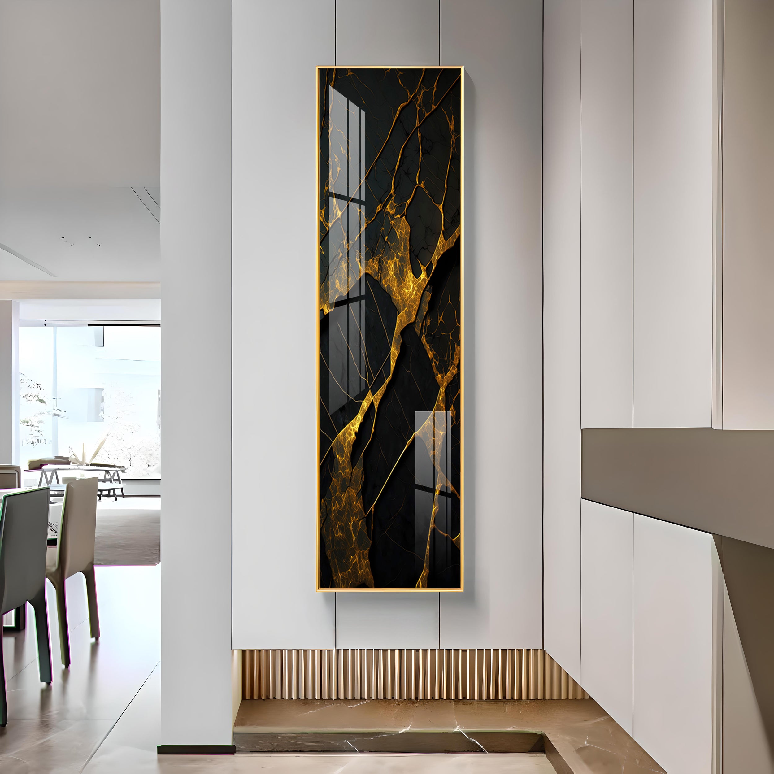 Golden Crack Pattern Premium Acrylic Vertical Wall Art