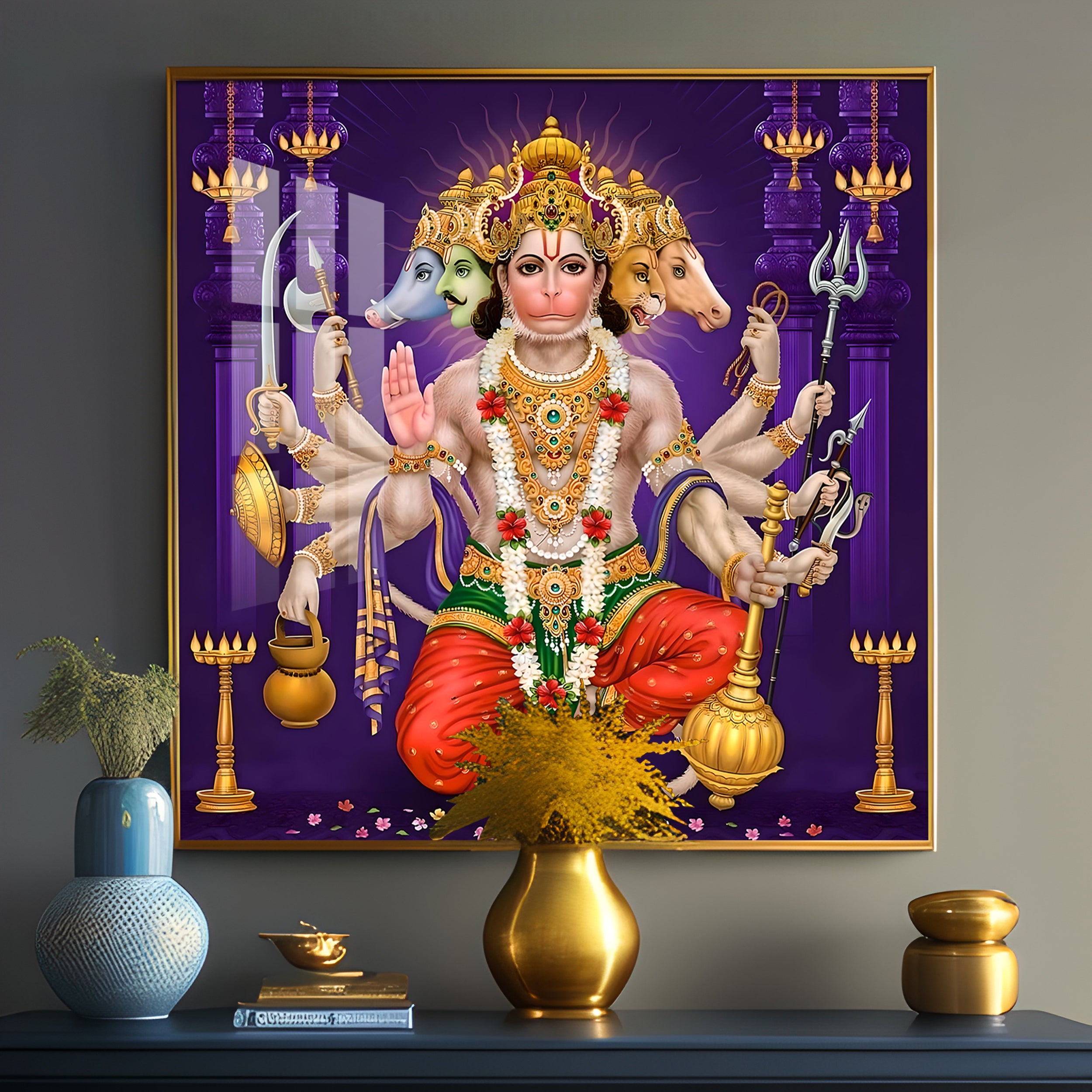 Divine Serenity Of Hanuman Premium Acrylic Square Wall Art