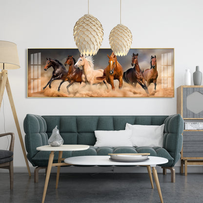 Brown Lucky Horses In Desert Premium Acrylic Horizontal Wall Art