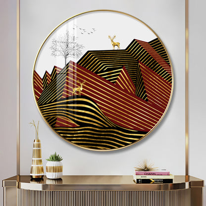 Deer and Mountain Premium Acrylic Round Wall Art