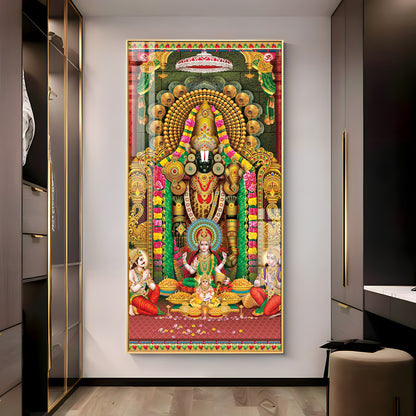 Lord Venkateswara With Lakshmi Ji Premium Acrylic Vertical Wall Art