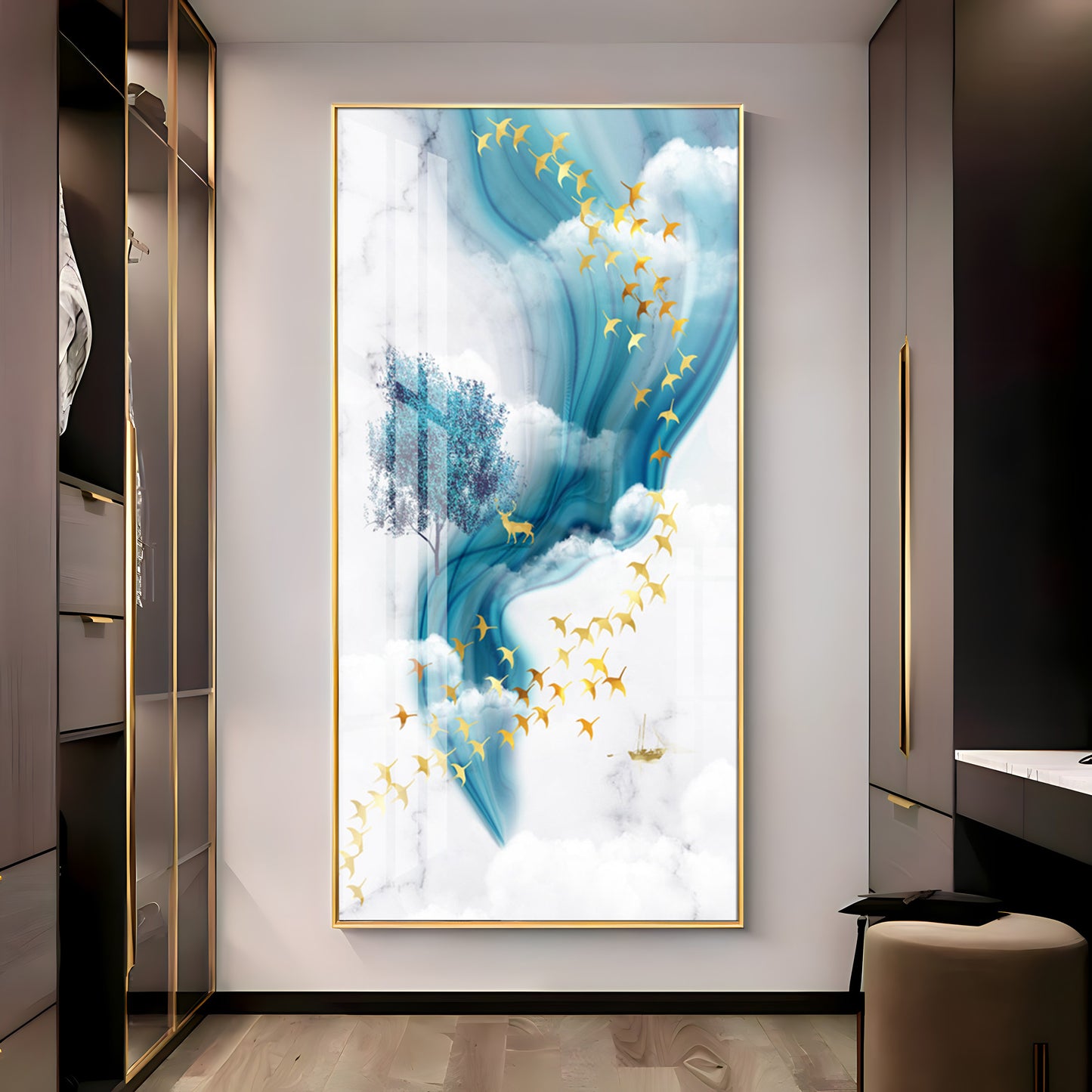 White & Blue Thoughts Premium Acrylic Vertical Wall Art