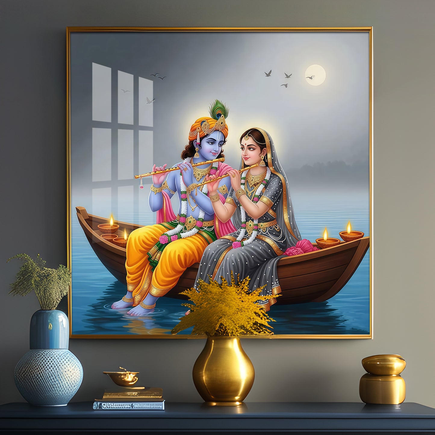 Loving Souls Of Radha Krishna Premium Acrylic Square Wall Art