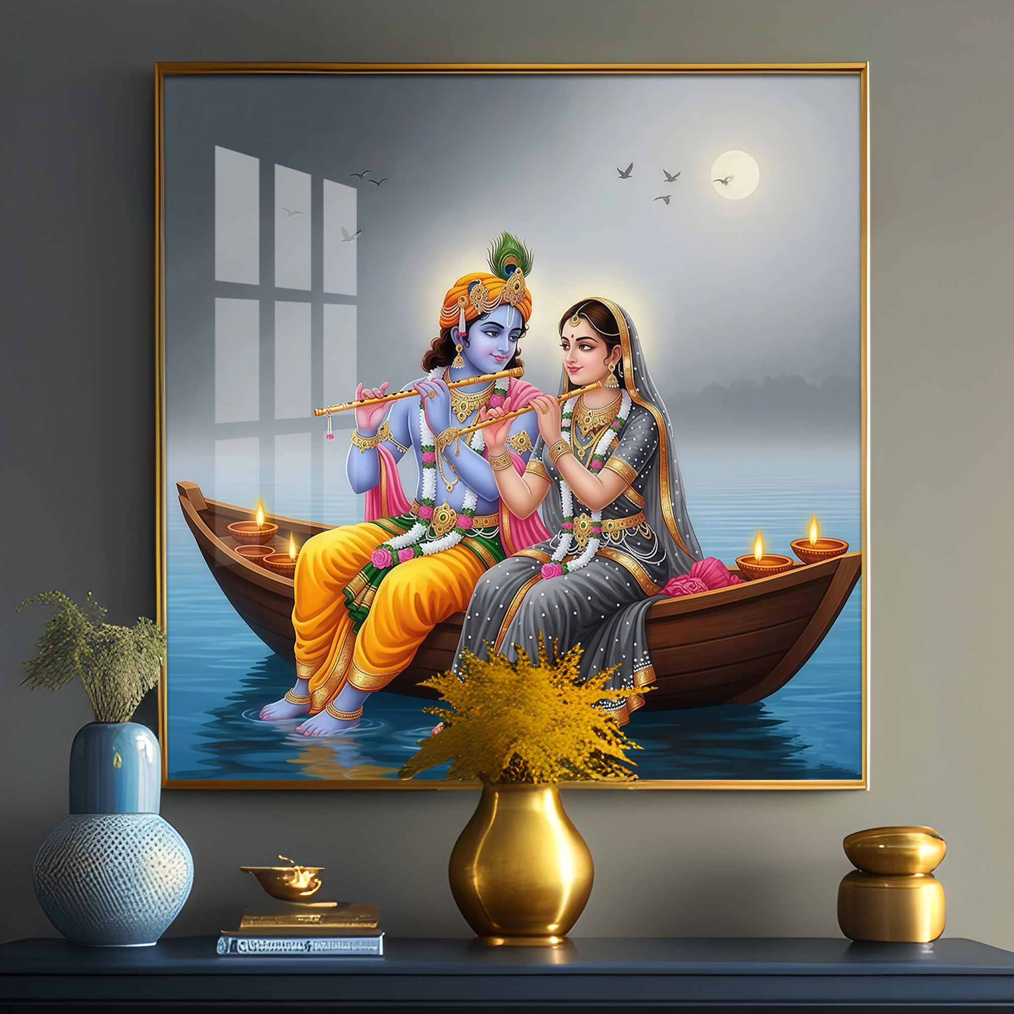 Loving Souls Of Radha Krishna Premium Acrylic Square Wall Art