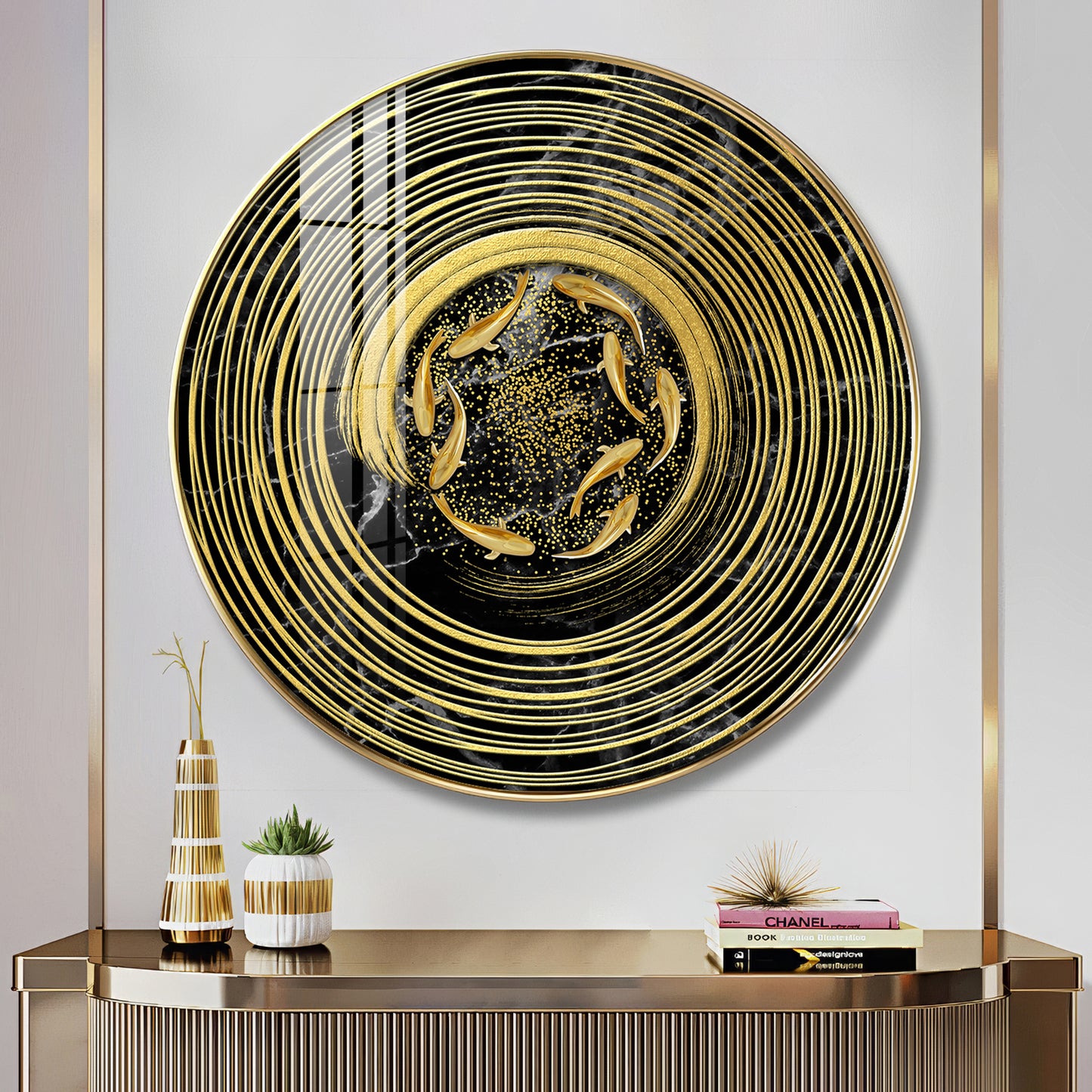 Koi In Spiral Premium Acrylic Round Wall Art