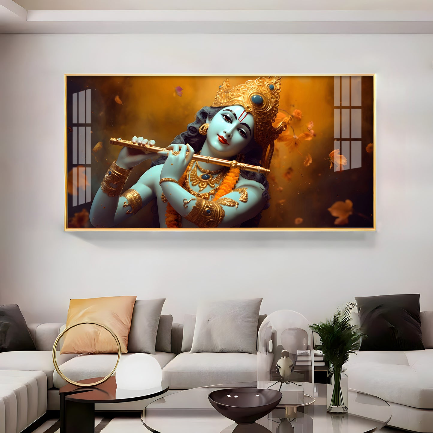 Om Jai Shree Krishna Premium Acrylic Horizontal Wall Art