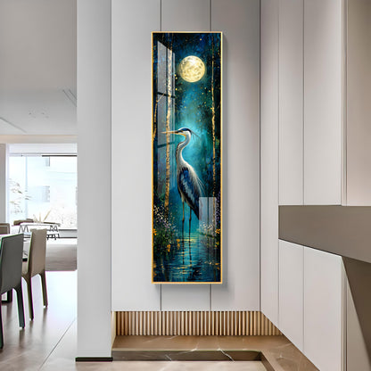 Moonlit Heron in Forest Premium Acrylic Vertical Wall Art