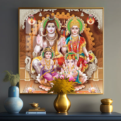 Shiv Parivar Premium Acrylic Square Wall Art - 24X24 inches / Gold