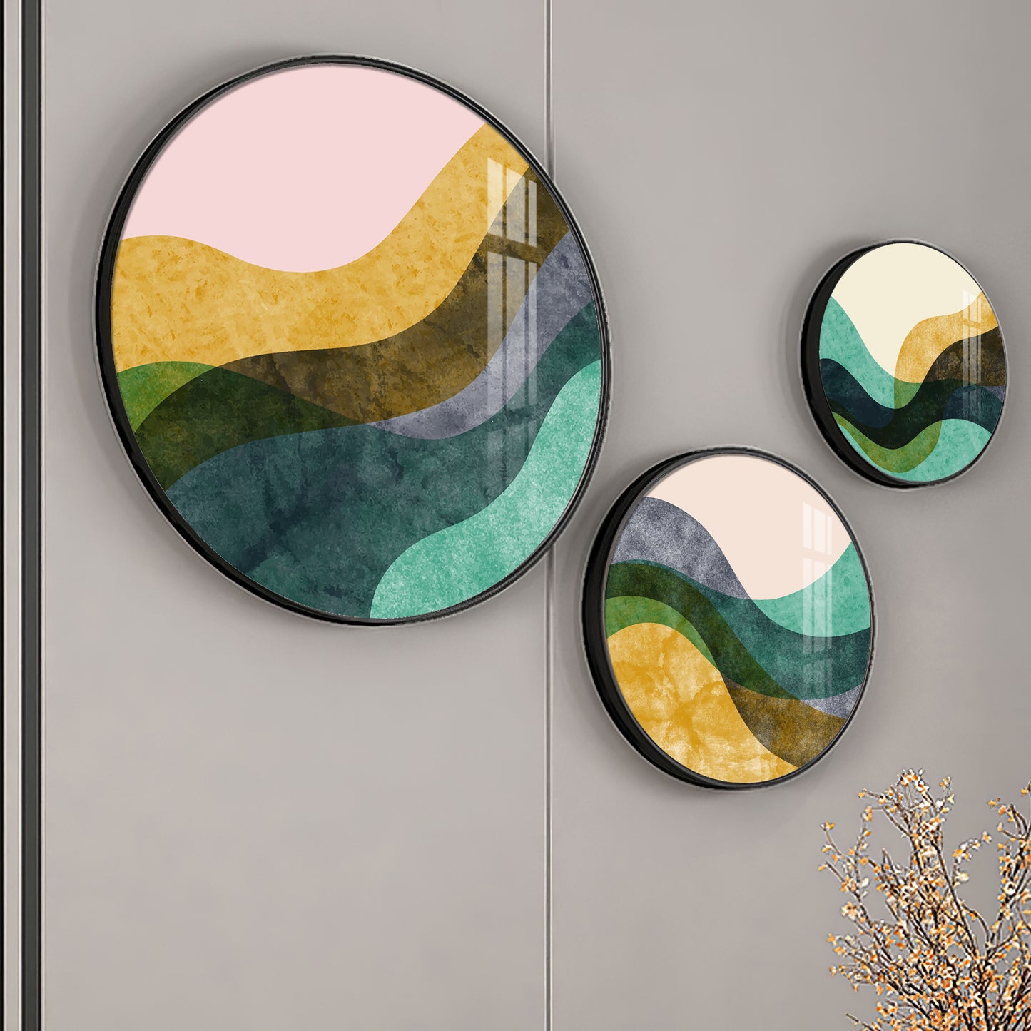 Wave Abstract Premium Acrylic Round Wall Art (Set of 3)