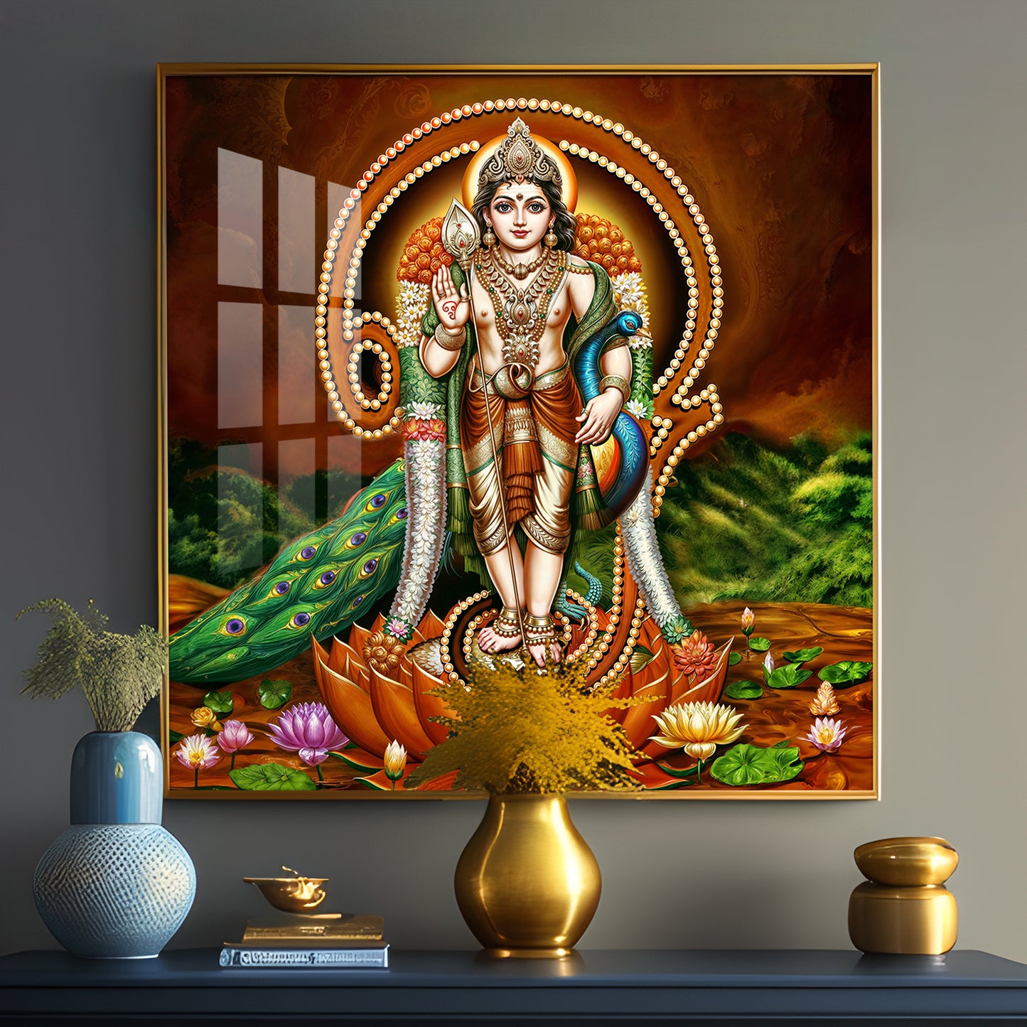 Lord Murugan Swamy Kartikey Premium Acrylic Square Wall Art