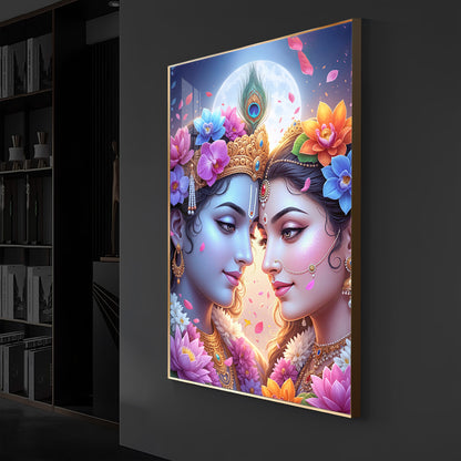 Loving Shri Radha Krishna Modern Luxury Backlight Vertical Wall Art