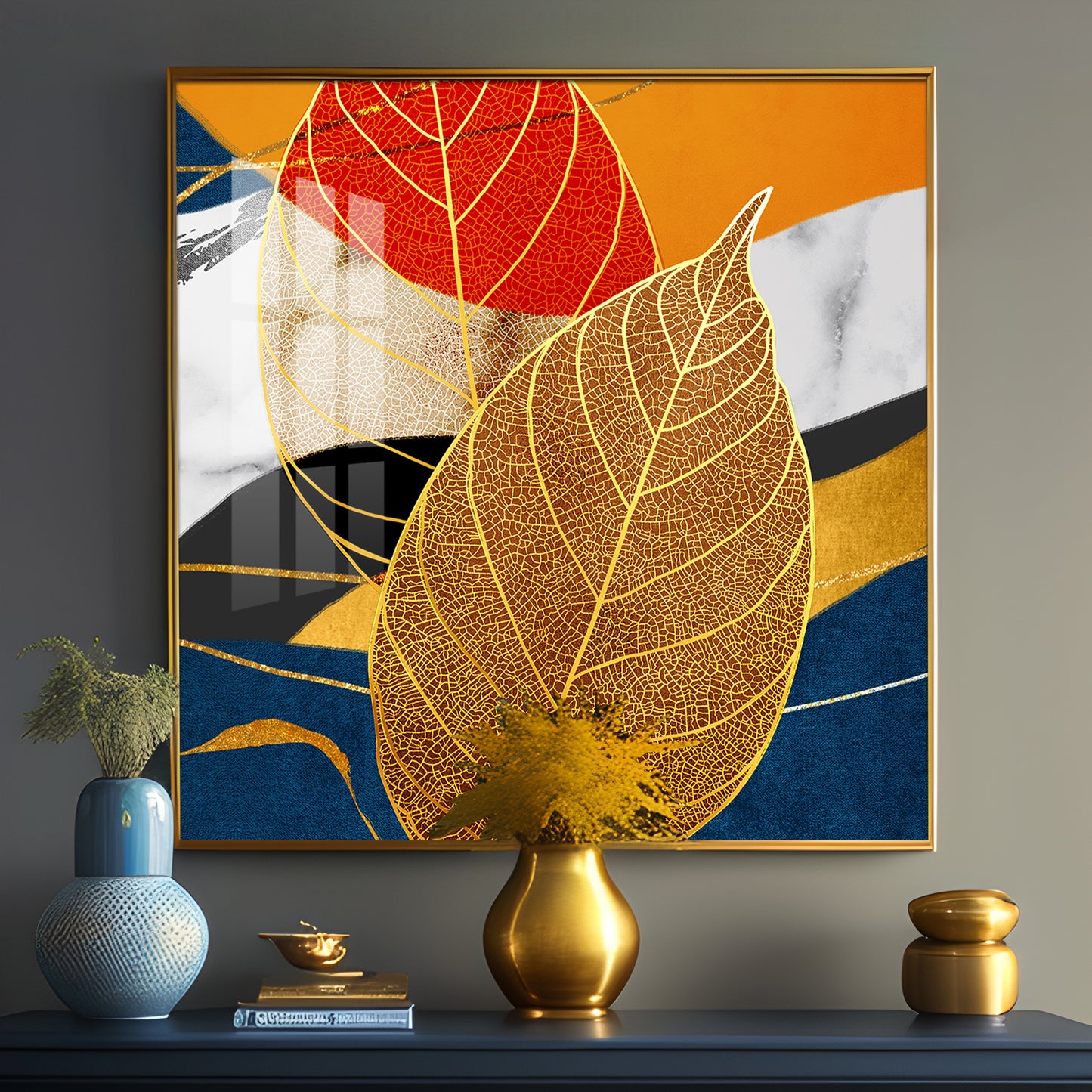 Yellow Tree Leaves Feathers Premium Acrylic Square Wall Art