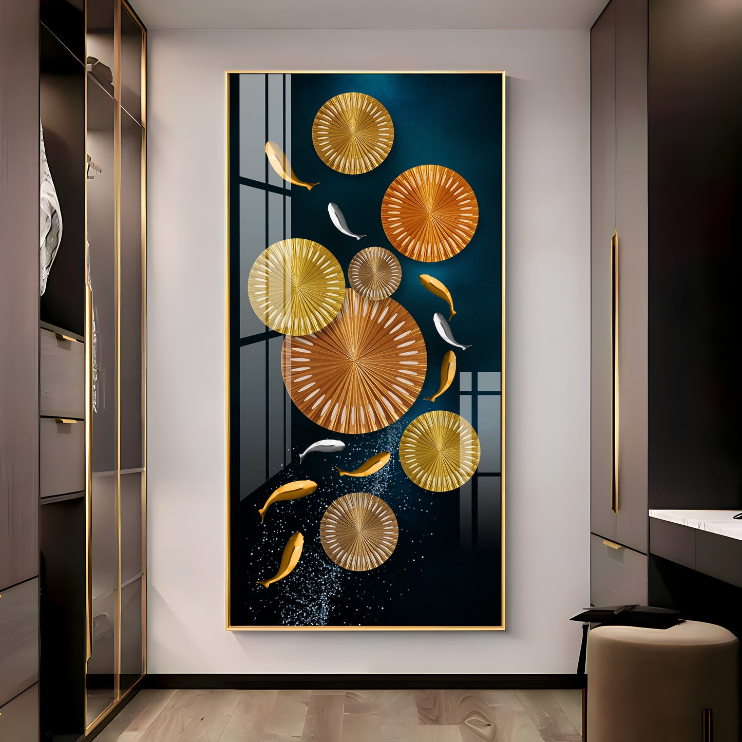 Carp Lotus Pond Premium Acrylic Vertical Wall Art