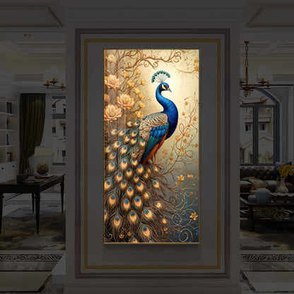 Beautiful Peacock Modern Luxury Backlight Vertical Wall Art