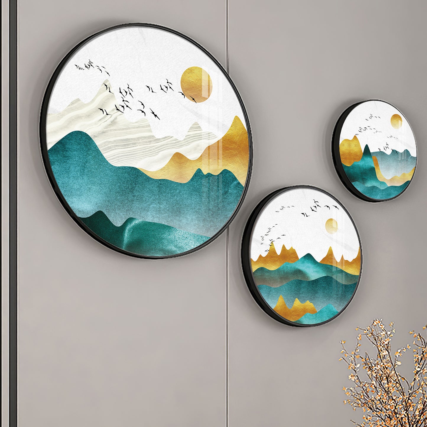 Mountain Scenery Premium Acrylic Round Wall Art (Set of 3)