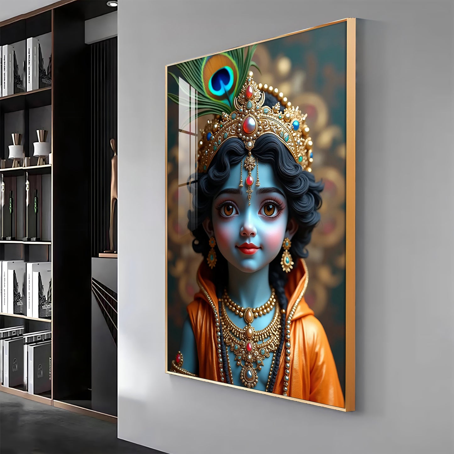 Cute Portriate Of Little Krishna Premium Acrylic Wall Art