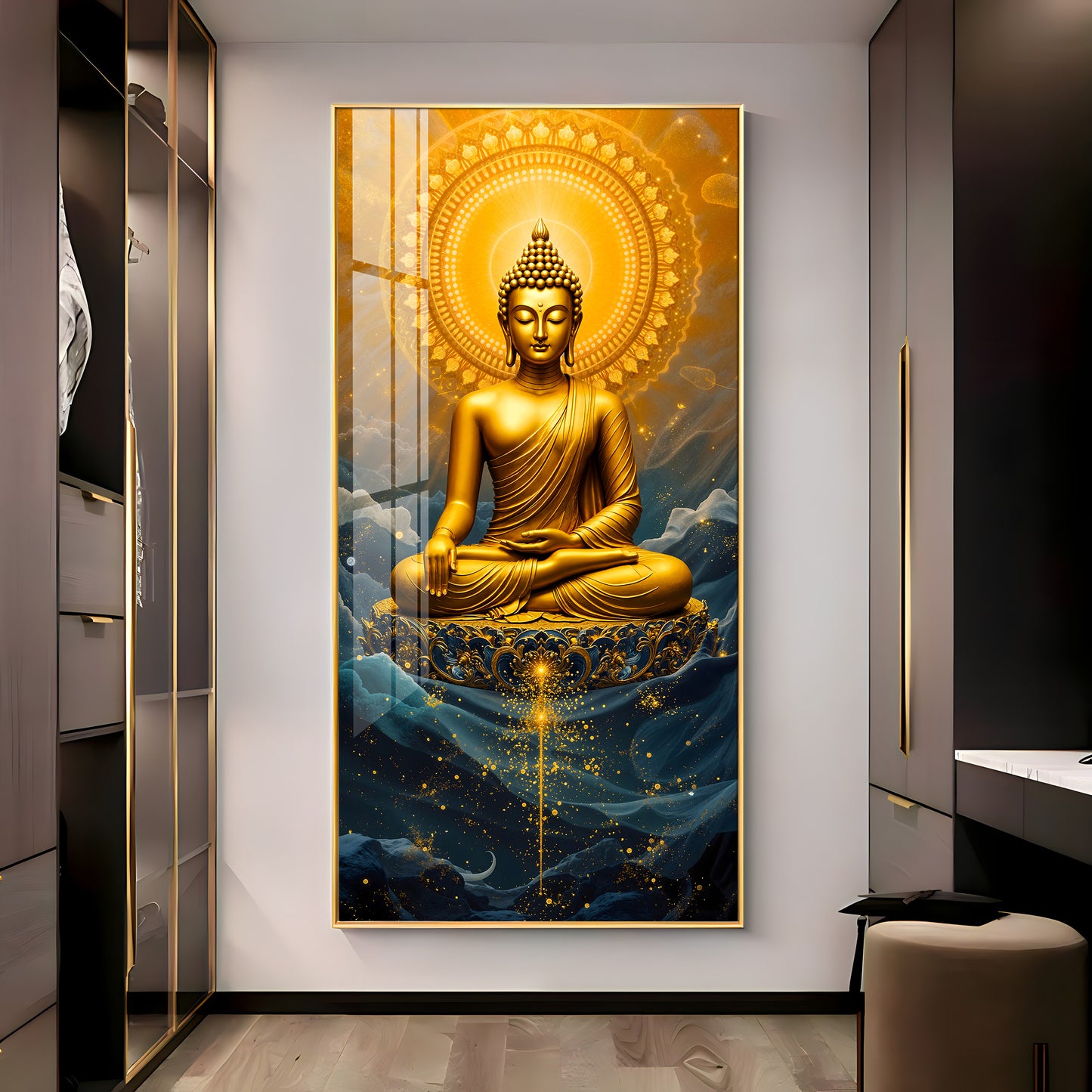 Tranquil Gold Buddha Premium Acrylic Vertical Wall Art