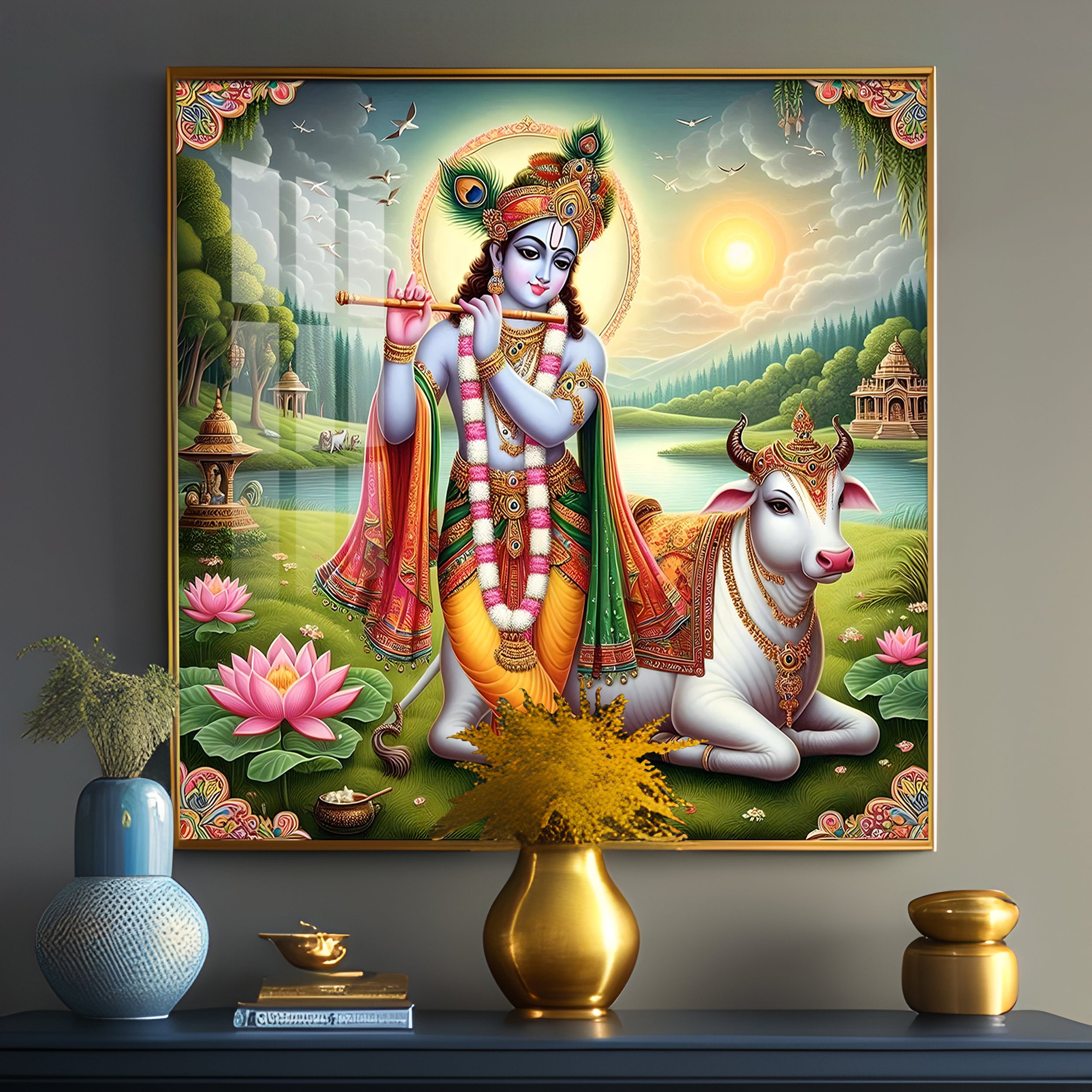 Krishna's Blue Oasis Premium Acrylic Square Wall Art