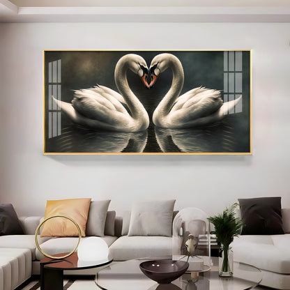 Soulful Vibrant Two Swan Premium Acrylic Horizontal Wall Art