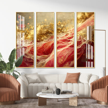 Passionate Red & Golden Premium Acrylic Vertical Wall Art (set of 4)