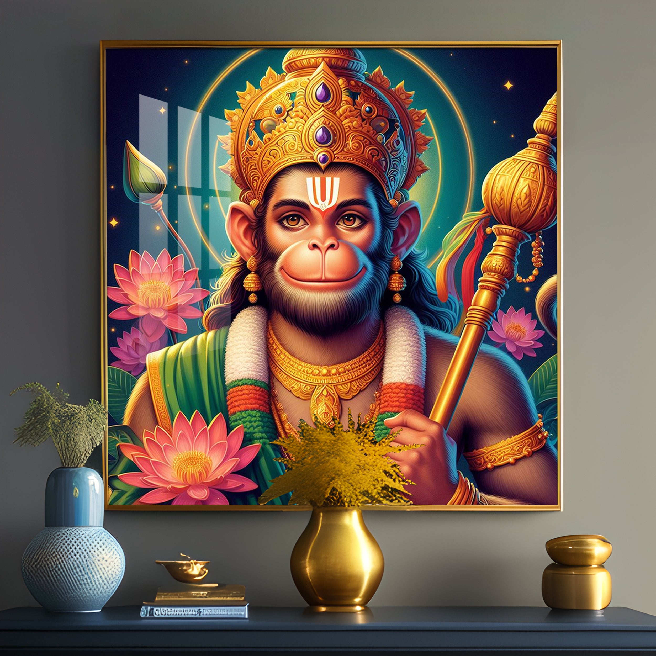 Lord Hanuman Premium Acrylic Square Wall Art