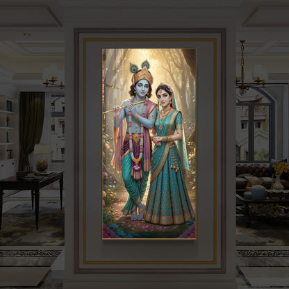 Radhe Krishna Ji Modern Luxury Backlight Vertical Wall Art