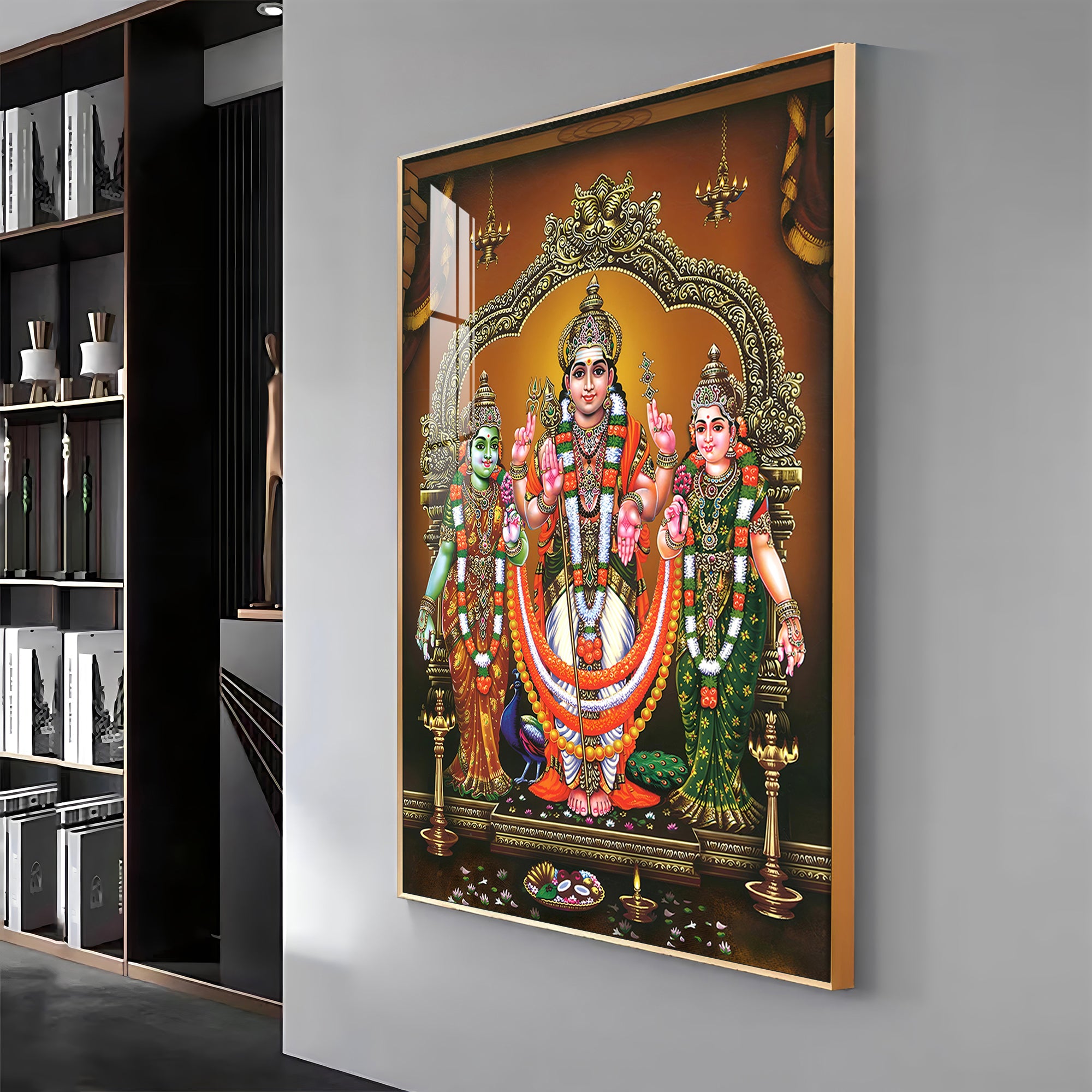 Lord Murugan Valli Deivanai Subramanya Swamy Premium Vertical Acrylic Wall Art