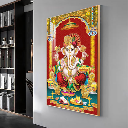 Majestic Lord Ganesha Premium Acrylic Vertical Wall Art