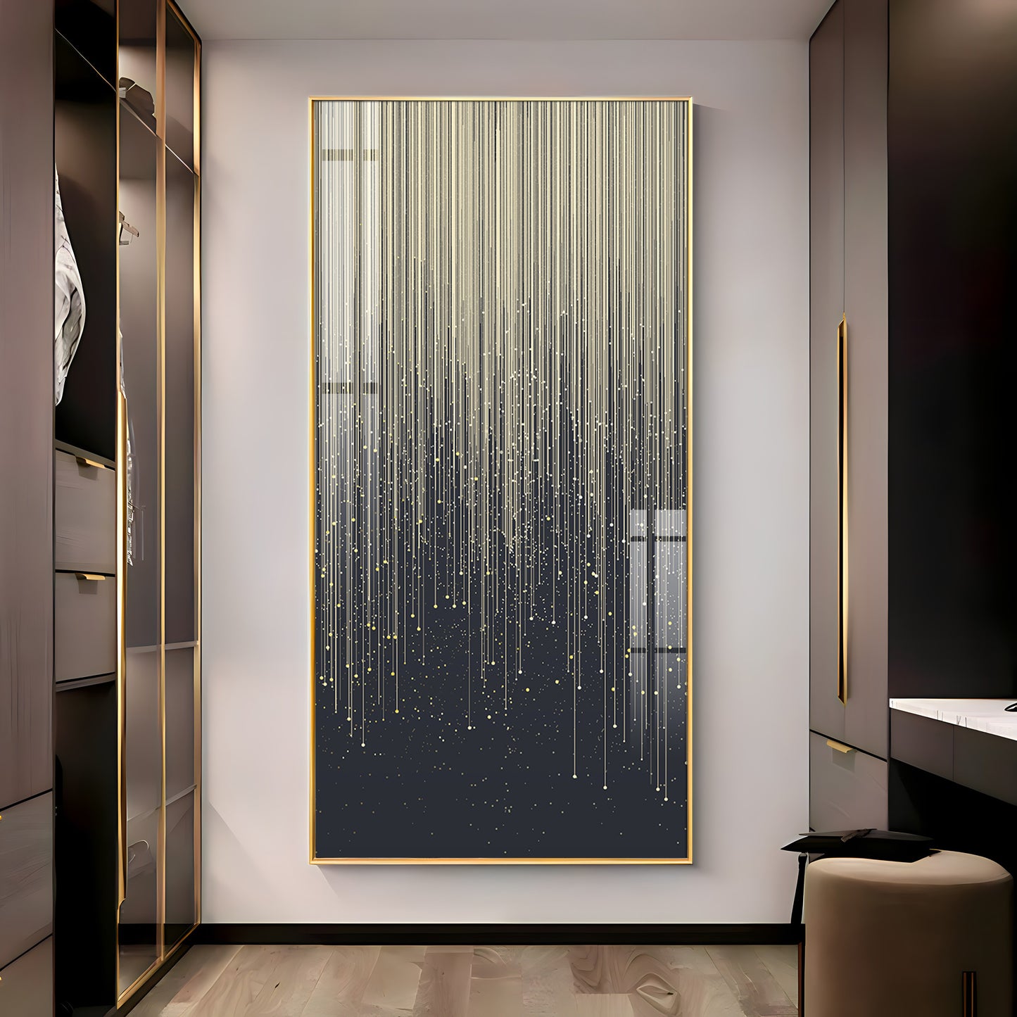 Golden Line Frame For Entrance Hall Premium Acrylic Vertical Wall Art