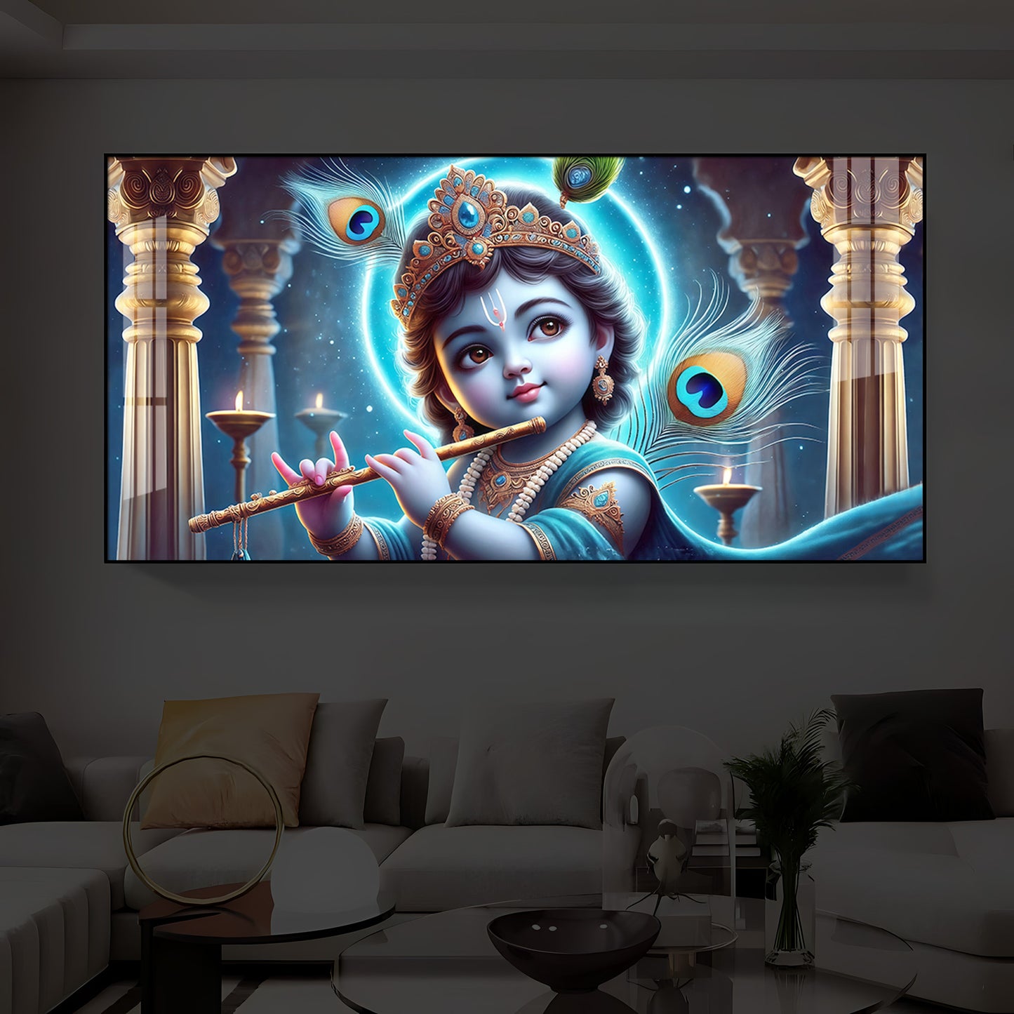 Bal Krishna Ji Modern Luxury Backlight Horizontal Wall Art