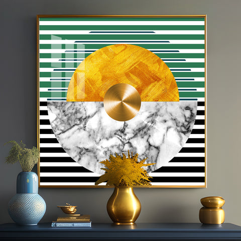 Circle With Golden & Marble Texture Premium Acrylic Square Wall Art