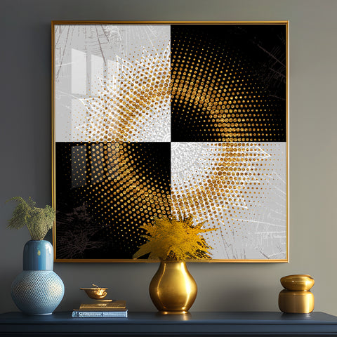 Black & White Square With Golden Ring Premium Acrylic Square Wall Art