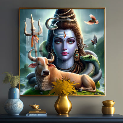 Lord Shiva Mahadev With Nandi Premium Acrylic Square Wall Art