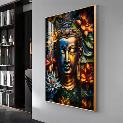 Lord Buddha Face Premium Acrylic Vertical Wall Art