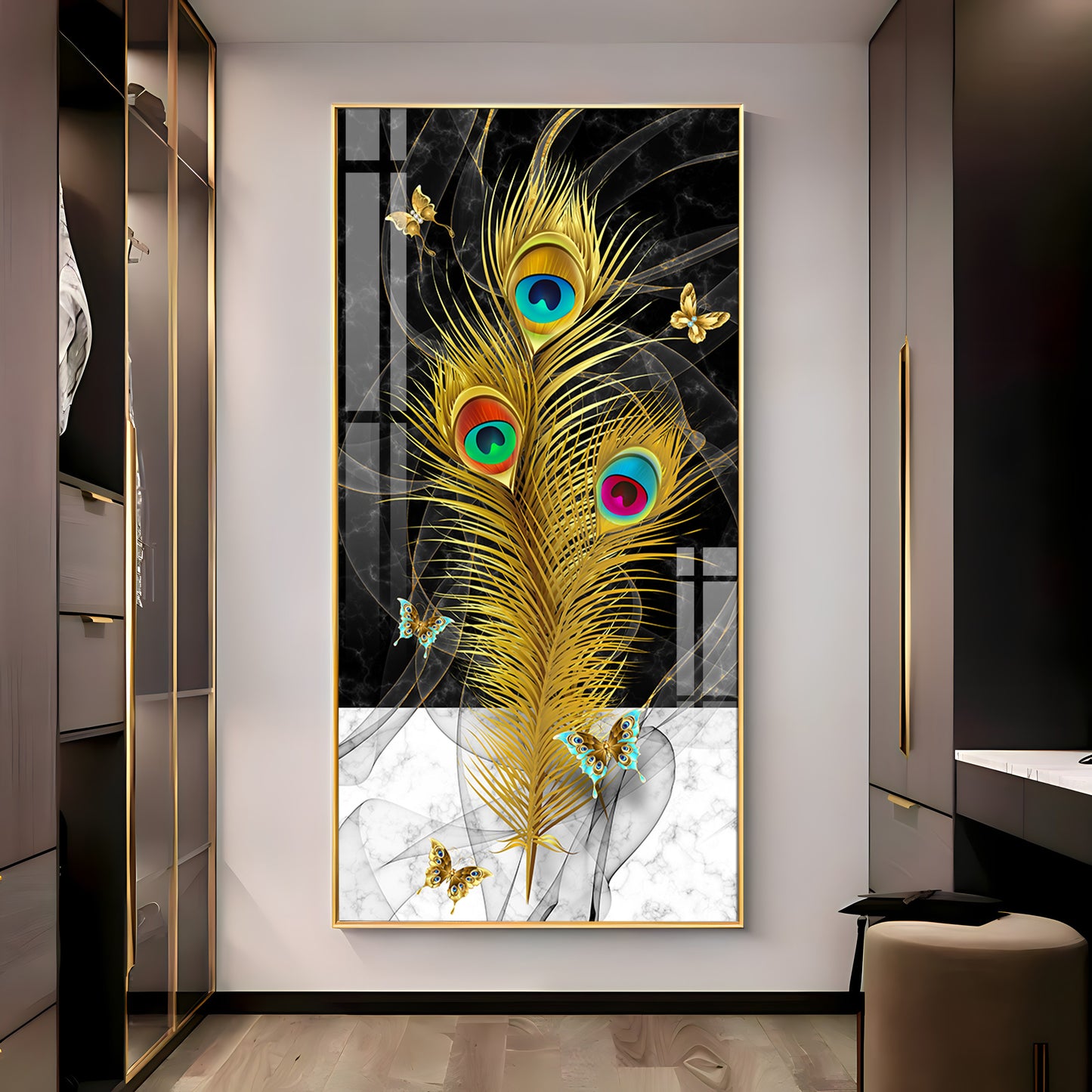 Krishna Mor Pankh Premium Acrylic Vertical Wall Art