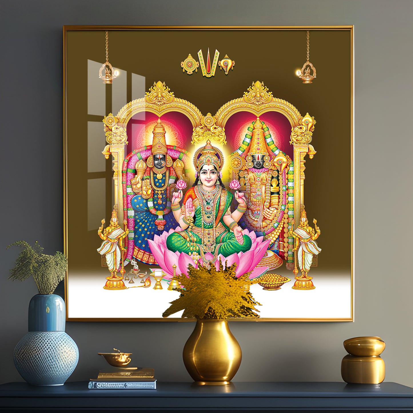 Balaji Padamavathi with kuber Laxmi Premium Acrylic Square Wall Art