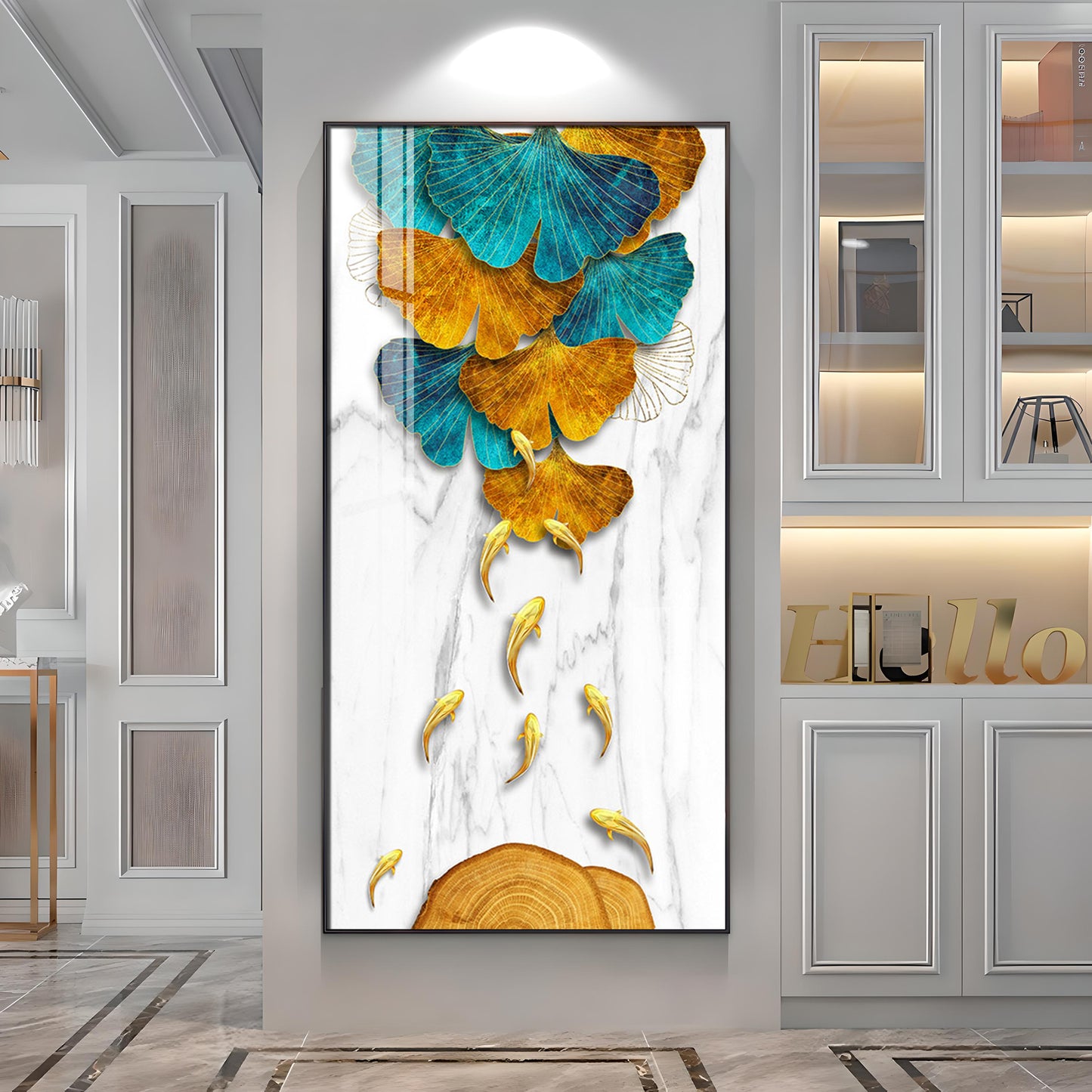 9 Golden Koi Fishes Luxury Crystal Wall Art